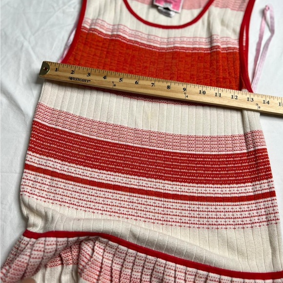 KATE SPADE NEW YORK Pleated M Striped Tank Dress Cotton Blend Red White A070823 - Picture 5 of 6